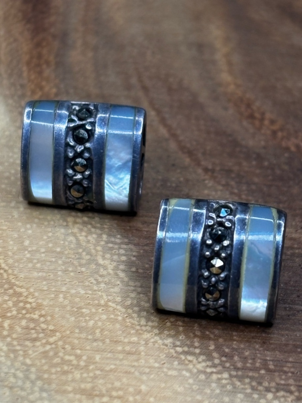 Mother-of-Pearl Inlay Earrings with Marcasite Accents